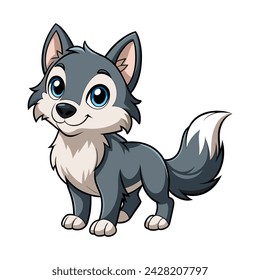 Vector of Cartoon cute baby Wolf on white