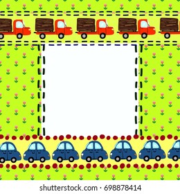 Vector cartoon cute background illustration with cars