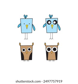 vector cartoon of cute bird and owl