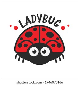 Vector cartoon cute black polka dot red ladybug Isolated on background