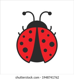 Vector cartoon cute black polka dot red ladybug Isolated on background
