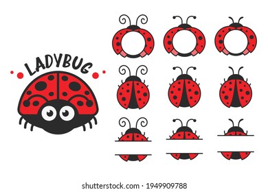 Vector cartoon cute black polka dot red ladybug Isolated on background