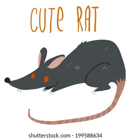 Vector cartoon cute black rat icon. 