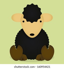 Vector Cartoon Cute Black Sheep Isolated