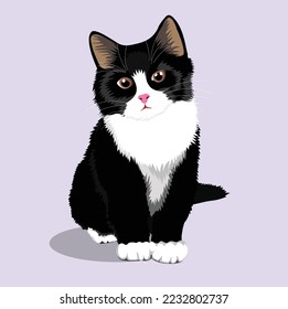 Vector Cartoon Cute Black And White Cat Illustration Isolated