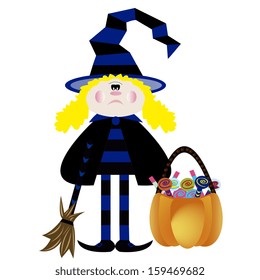 Vector Cartoon Cute Blonde Witch Isolated