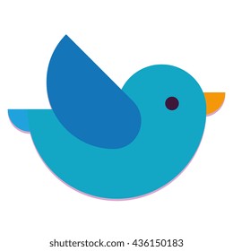 Vector Cartoon Cute Blue Bird Flying Isolated 