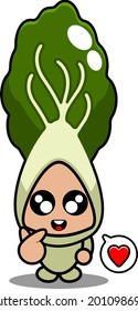 vector cartoon cute bok choy vegetable mascot character with love chat bubble