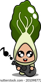 vector cartoon cute bok choy vegetable mascot character playing guitar