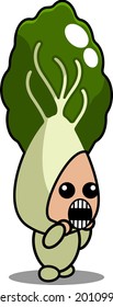 caricatura vectorial lindo bok choy mascota vegetal personaje con expresión sorprendida