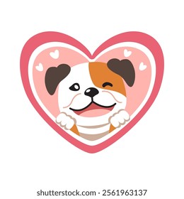 Vector cartoon cute bulldog with big heart valentine for design.