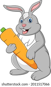 Vector cartoon cute bunny carrying carrots