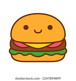 Vector Cartoon Cute Burger Icon Isolated On White Background