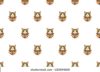 Vector cartoon cute cat in cardboard box seamless pattern for design.