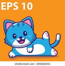 vector cartoon of a cute  cat Doodle vector illustration of funny cat in  costume. Can be used for t-short print, poster or card Cute blue cat cartoon Character mascot