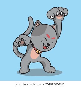 vector cartoon cute cat with an expression of wanting to scratch.
