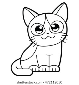 Vector Cartoon Cute Cat Isolated On White Background