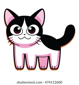 Vector Cartoon Cute Cat Isolated On White Background