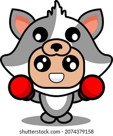 vector cartoon cute cat pet mascot costume character wearing boxing gloves