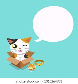 Vector cartoon cute cat with speech bubble for design.