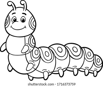 Vector Cartoon Cute Caterpillar Smiling Line Art