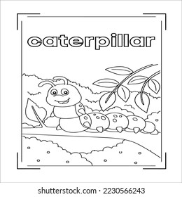 Vector Cartoon Cute Caterpillar Smiling Line Art