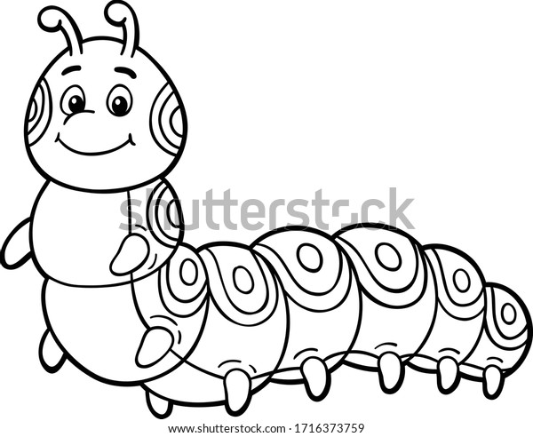 Vector Cartoon Cute Caterpillar Smiling Line Stock Vector (Royalty Free