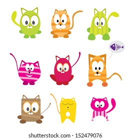 vector cartoon cute cats set