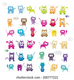 vector cartoon cute cats set