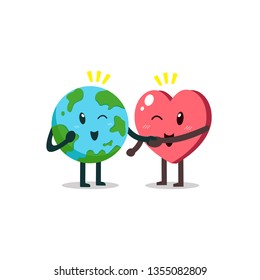 Vector cartoon cute character earth and heart for design.
