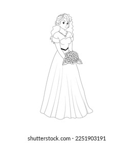 Vector Cartoon Cute Character Wedding Dress Couple Isolated