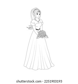 Vector Cartoon Cute Character Wedding Dress Couple Isolated