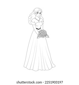 Vector Cartoon Cute Character Wedding Dress Couple Isolated