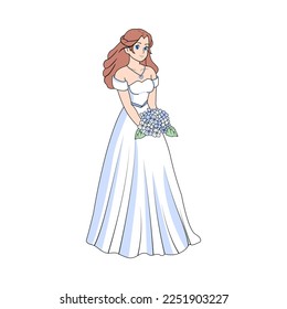 Vector Cartoon Cute Character Wedding Dress Couple Isolated
