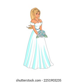 Vector Cartoon Cute Carácter Boda Vestido Pareja Aislada