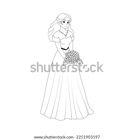 Vector Cartoon Cute Character Wedding Dress Couple Isolated