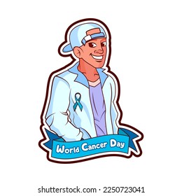 Caricatura vectorial Personaje lindo Día Mundial del Cáncer