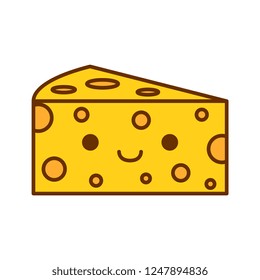 Vector Cartoon Cute Cheese Icon Isolated On White Background