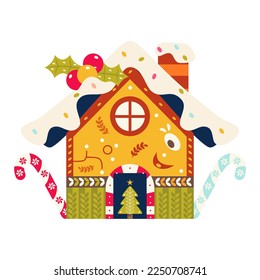 Vector Cartoon Cute Christmas Candy House Illustration Isolated