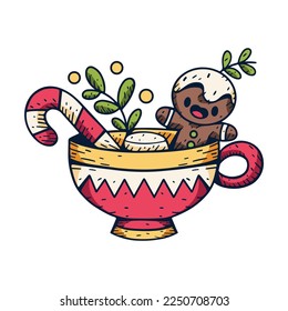 Vector Cartoon Cute Christmas Cup Illustration Isolated