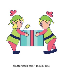 Vector Cartoon Cute Christmas Elfs Illustration