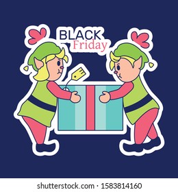 Vector Cartoon Cute Christmas Elfs Illustration