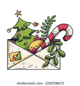 Vector Cartoon Cute Christmas Envelope Illustration Isolated