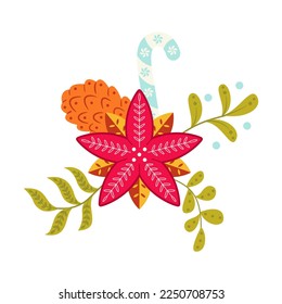 Vector Cartoon Cute Christmas Flower Illustration Isolated