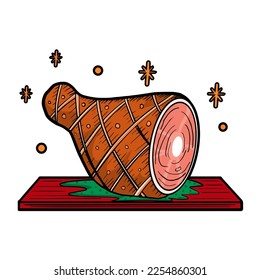 Vector Cartoon Cute Christmas Ham Illustration Isolated - Shutterstock ID 2254860301