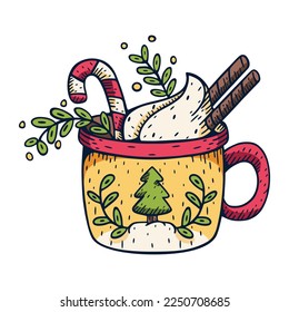 Vector Cartoon Cute Christmas Mug Illustration Isolated