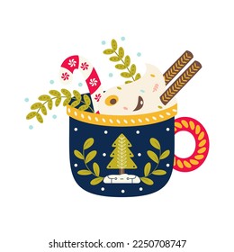 Vector Cartoon Cute Christmas Mug Illustration Isolated