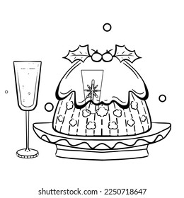 Vector Cartoon Cute Christmas Pudding Illustration Isolated