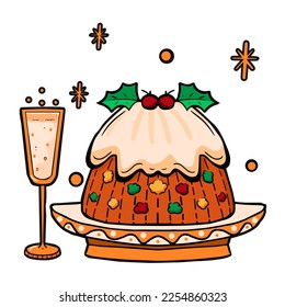 Vector Cartoon Cute Christmas Pudding Illustration Isolated - Shutterstock ID 2254860323