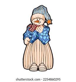 Vector Cartoon Cute Christmas Snowman Illustration Isolated - Shutterstock ID 2254860295